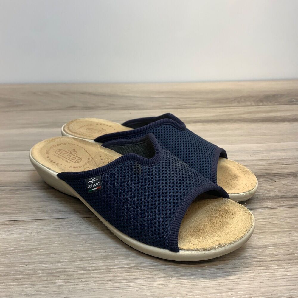 Fly Flot Sandals Womens Size 40 Us 9 Wedge‎ Slide Slip On Blue Made In Italy